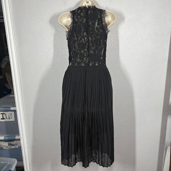 H&M Lace Midi Dress Flare Pleated Skirt Black High Neck Sleeveless - 6 - Picture 6 of 6